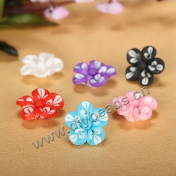 Bead, polymer clay,mixed color,10x4mm two tone flower. Sold per pkg of 5.