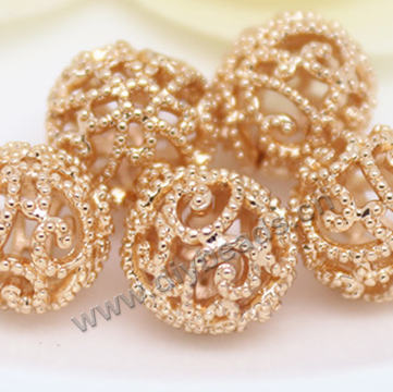 Bead,copper,24k gold filled,10mm,round,hollowed-out,Sold per pkg of 50 pieces.