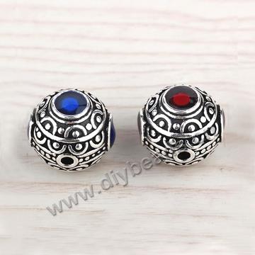 Enamel Bead, 925 Thai silver, round, 14mm, 2mm hole, multicolored, Sold per pkg of 1 bag-(2 pieces).