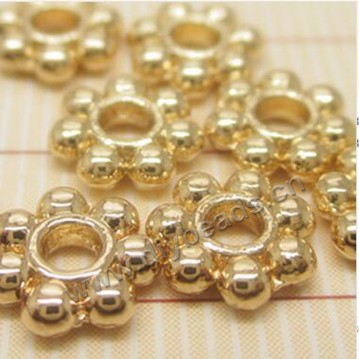 Bead,24k gold filled metal,4mm,round with flower, Sold per pkg of 100 pieces.