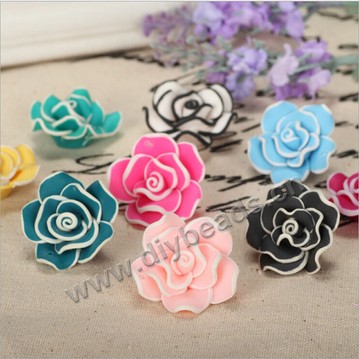 Bead, polymer clay,mixed color,30x15mm flower. Sold per pkg of 5.