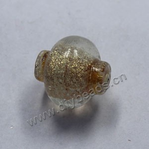 Bead, lampworked glass, clear with gold-colored foil, 17x17mm lanterns design. Sold per pkg of 300.
