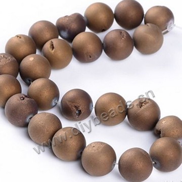 Bead,geode agate,brown color,frosted 12mm round, Sold per one strand.