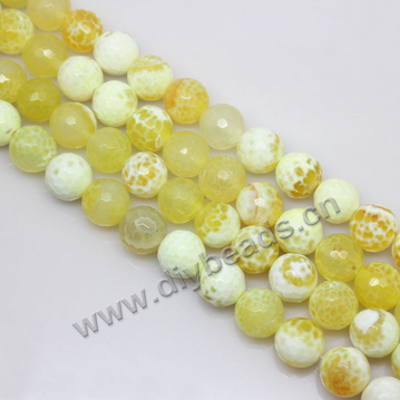Beads, fire agate, yellow color, 8mm faceted round. Sold per pkg of 10 strands