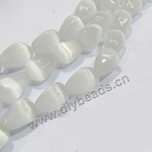 Bead, cat's eye glass, white,12x8mm teardrop. Sold per 15-inch strand.