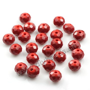 Bead, glass, dark red, 6*8mm faceted rondelle, sold per pkg 5 strands-(72ps/strand).