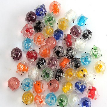 Bead, lampworked glass, pig shape, night glowing beads 14mm hole size 3mm   mini order 100pc 
