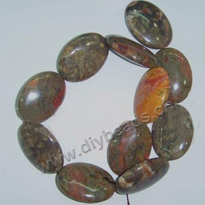 Bead, autumn jasper (natural), 25x18mm flat oval. Sold per pkg of five 15-inch strand