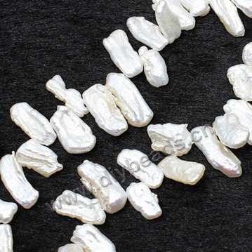 Pearl broque, cultured freshwater, white, 8*15mm. Sold per pkg of 1 strand.