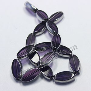 Bead ,silver-plated glass, medium purple, 19x10mm flat oval. Sold per pkg of ten 31cm strand.