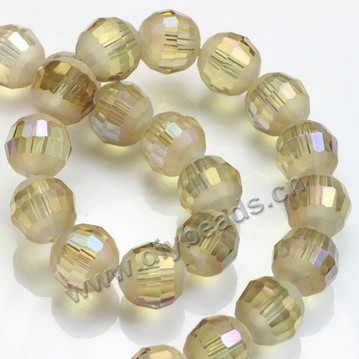Bead, glass, AB color, yellow, 10mm faceted round, sold per pkg 5 strands.