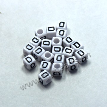 Bead, acrylic,White,alphabet is D, 6x6mm cube with 3.5mm drill hole. Sold per pkg of 100ps