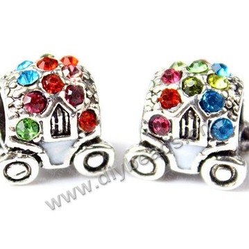 Bead,big-hole beads,alloy with crystal,mini car,13x11mm. Sold per pkg of 50ps