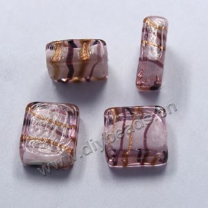 Bead, lampworked glass, light purple, 16x14mm flat rectangle with swirl. Sold per pkg of 500.