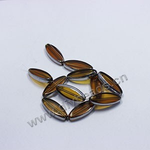 Bead, silver-plated glass, amber, 30x12mm flat oval. Sold per pkg of ten 13-inch strand.