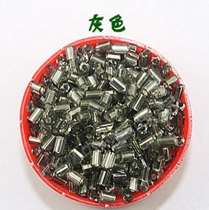 Bugle bead, glass,silver-lined,grey ,#1(2x2mm) beads. Sold per pkg of 80 grams,approximately 4,500ps.