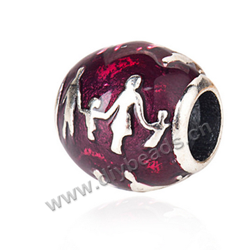 alloy Bead,silver plated,9x10mm barrel,red color,5mm hole,Sold per pkg of 50 pieces.