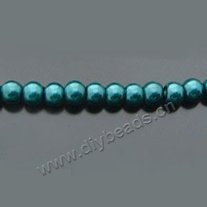 Bead, glass pearl, green peacock, 8mm round. Sold per pkg of 10 strands.