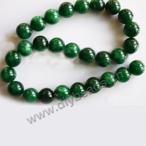 Bead, green "jade" (dyed), 14mm round. Sold per 15-inch strand
