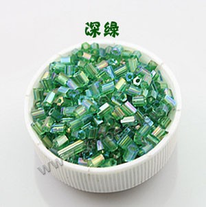 Bugle bead, glass,rainbow ,green ,#1 beads. Sold per pkg of 80 grams,approximately 4,500ps.
