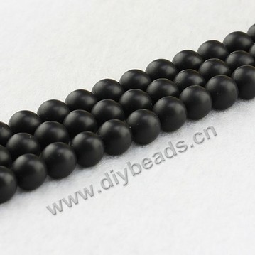 Bead,agate,matte black,smooth 8mm round, Sold per one strand.