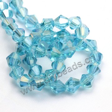 beads, glass, lake blue AB, facted bicone beads, 8mm, sold per package of 5 strands-(40pcs/strand).