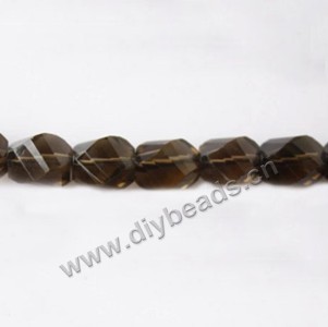 Bead, smoky quartz (heated/irradiated), 8x10mm faceted twisted oval. Sold per pkg of 30