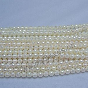 Pearl, cultured saltwater (bleached / enhanced), 5.5-6mm round, A grade, Mohs hardness 2-1/2 to 4. Sold per 16-inch strand.