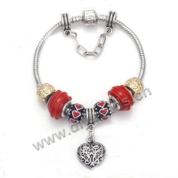 Bracelet,alloy and glass,mixcolor ,big hole beads,Sold per package of 1 piece