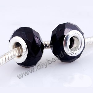 Bead,big-hole beads,acrylic with brass grommets,crystal black,9x14mm faceted rondelle ,5mm hole,sold per pkg of 10ps