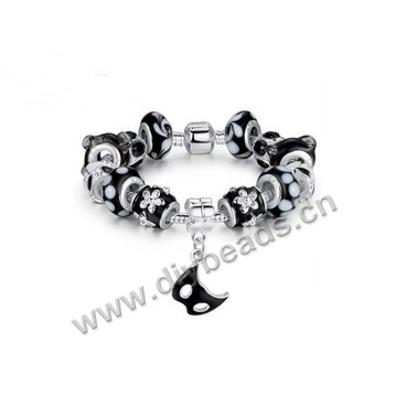 Bracelet, Lampwork Glass beads with silver chain, black,20cm, 40grams. Sold pkg of 10pcs.