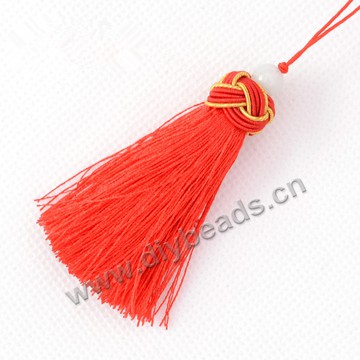 Tassel,nylon tassel,with loop tassel, red color,braided cap with beads,7cm length,sold per pkg of 10pcs