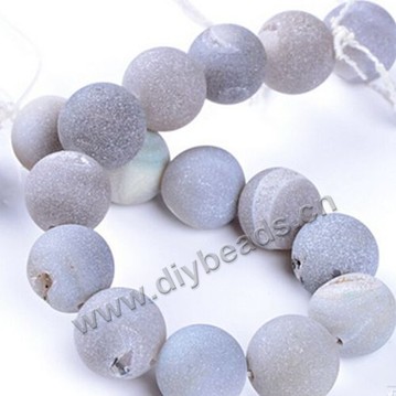 Bead,geode agate,grey color,frosted 16mm round, Sold per one strand.
