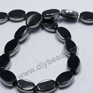 Bead ,silver-plated glass, black, 11x8mm flat oval. Sold per pkg of ten 29cm strand.