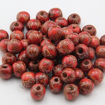 Beads,wood,red round loose beads,12mm with 5mm hole. Sold per pkg of 100ps
