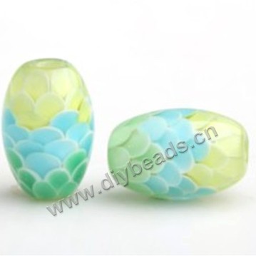 Bead,lampworked glass,mixed colors, 15*10mm oval with fish scale design. Sold per pkg of 5.