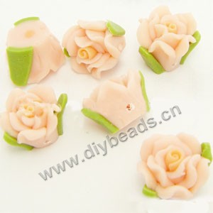 Bead, polymer clay, light peach, 10mm rose. Sold per pkg of 24.