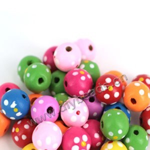 Bead mix, painted wood, mixed colors, 10-11mm irregular round with flower design. Sold per 400-gram pkg, approximately 1,500 beads.