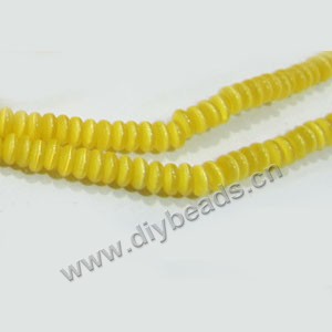 Bead, cat's eye glass, yellow,4x8mm rondelle. Sold per 15-inch strand.