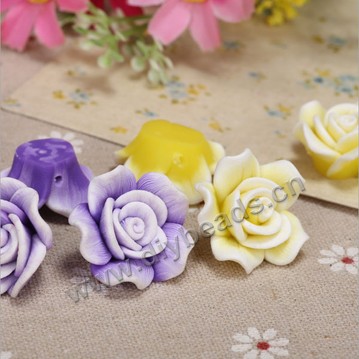 Bead, polymer clay,mixed color,22x12mm flower. Sold per pkg of 20.