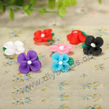 Bead, polymer clay,mixed color,14x8mm flower. Sold per pkg of 5.