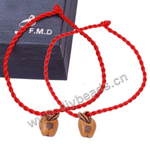 Cord, nylon with smooth satin finish, red, 2.5mm twisted with apple beads,bracelet componetnts. Sold per pkg of (100)17.5-19cmstrands,factory price
