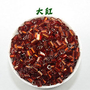 Bugle bead, glass,silver-lined,red ,#1(2x2mm) beads. Sold per pkg of 80 grams,approximately 4,500ps.