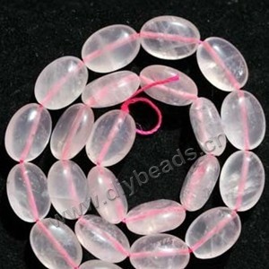 Bead, rose quartz (natural), 14x10mm flat oval, Mohs hardness 7. Sold per 15-inch strand