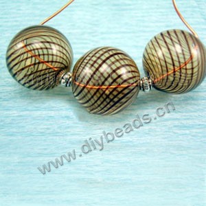 Bead, hand-blown glass, brown/clear, 25mm hollow round. Sold per pkg of 10