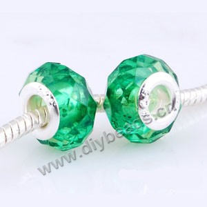 Bead,big-hole beads,acrylic with brass grommets,crystal green,9x14mm faceted rondelle ,5mm hole,sold per pkg of 10ps