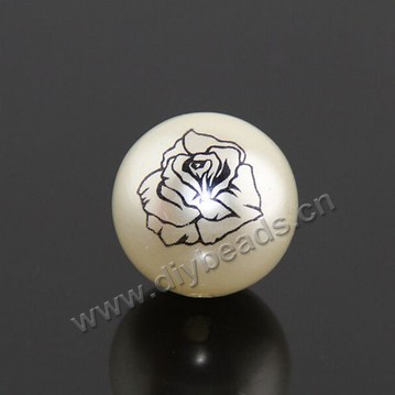 Imitation pearl, acrylic pearl,white with printing, 20mm round. Sold per pkg of 100pcs