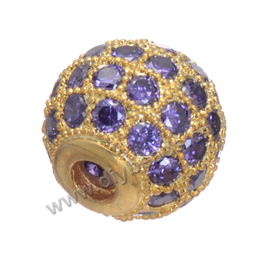 Bead,brass,gold plated,pave purple rhionestone,round,8mm,Sold per pkg of 20 pieces.