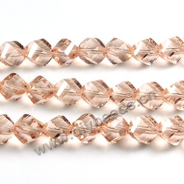 Bead, glass, water red, 10mm faceted twist round, sold per pkg 5 strands.