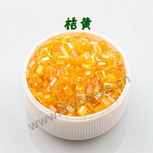 Bugle bead, glass,rainbow ,orange ,#1(2x2mm) beads. Sold per pkg of 80 grams,approximately 4,500ps.